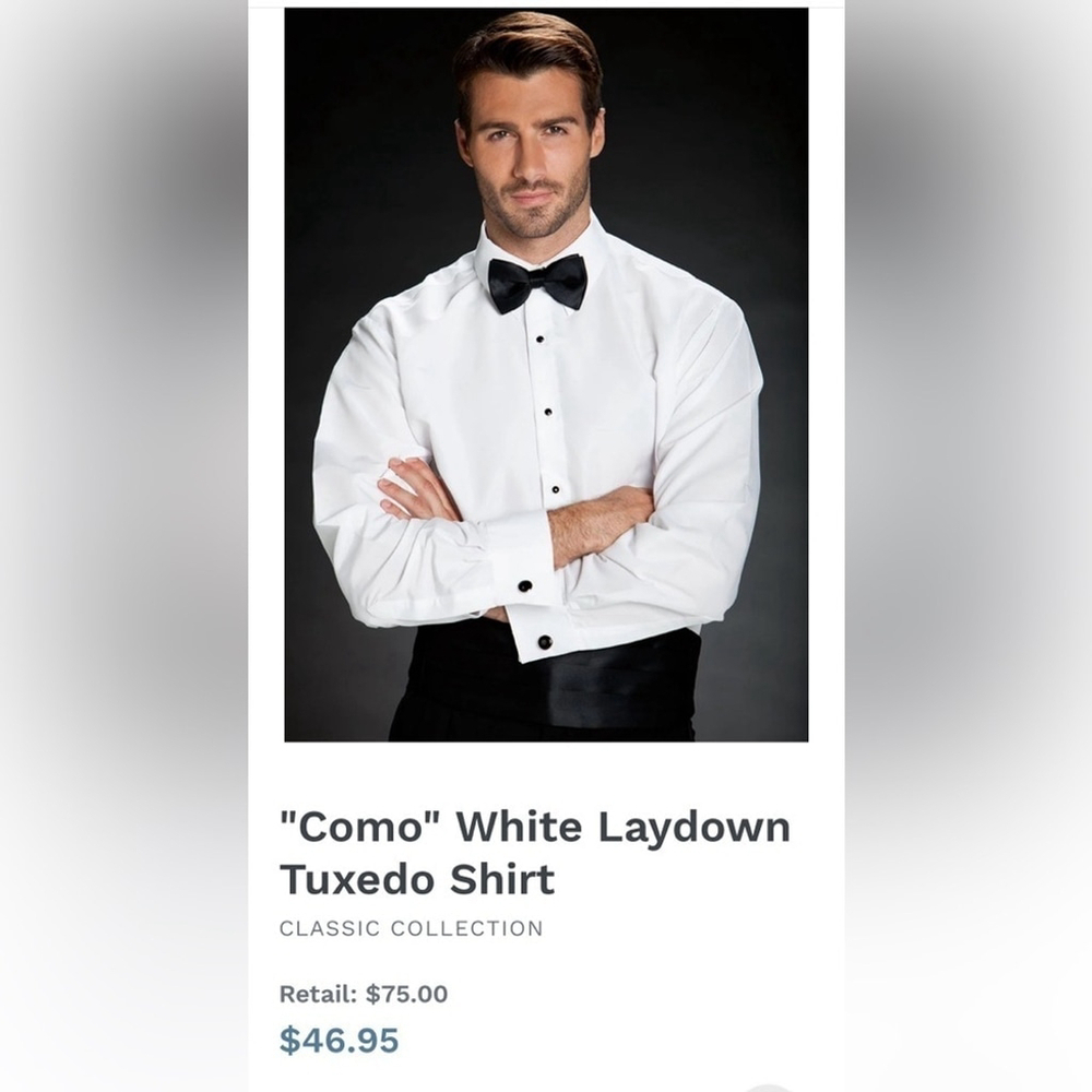 White Microfiber Tuxedo Shirt Tux Laydown collar M9 Medium 15 15.5 neck 38/39
